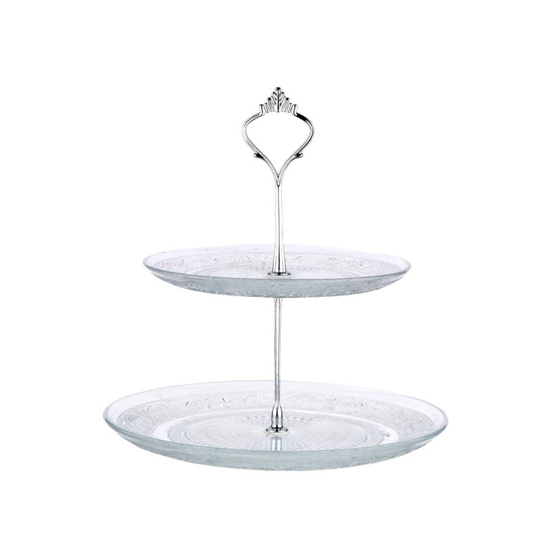 Incrizma Serving Stand (Glass) Beautiful, Elegant Dishware Serve Snacks, Appetizers, Cakes, Candies Durable, Reusable Party or Holiday Hosting (Round -2-Tiered) - Image 1