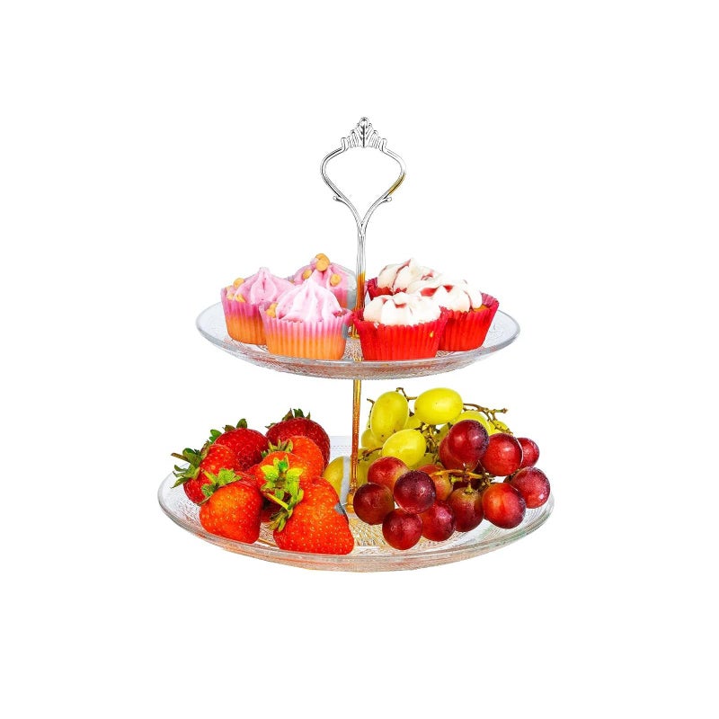 Incrizma Serving Stand (Glass) Beautiful, Elegant Dishware Serve Snacks, Appetizers, Cakes, Candies Durable, Reusable Party or Holiday Hosting (Round -2-Tiered) - Image 2