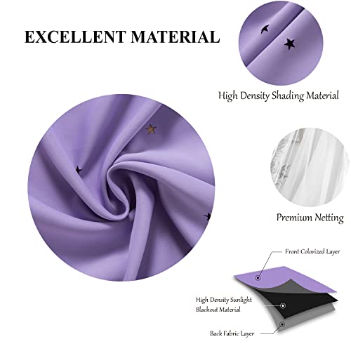 Loyala Stars Double Layer Blackout Curtains for Bedroom Kids, 96 Inches Long 2 Panels Set, Purple - Image 4
