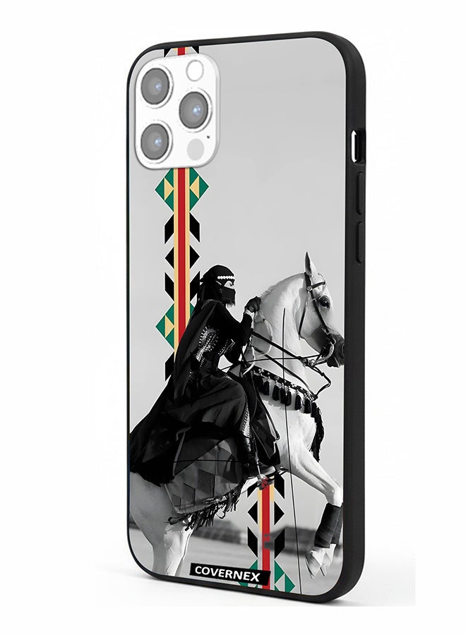 Covernex Apple iPhone 12 Pro Protective Case Cover Printed Featuring Woman on Horseback with Sadu Accents - Image 1