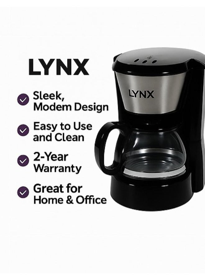 lynx 6-Cup Electric Coffee Maker with Sleek Modern Design, 750mL Capacity, Removable Filter Basket, 2-Year Warranty, Easy to Use & Clean – LYNX– Ly-8201  - Image 3