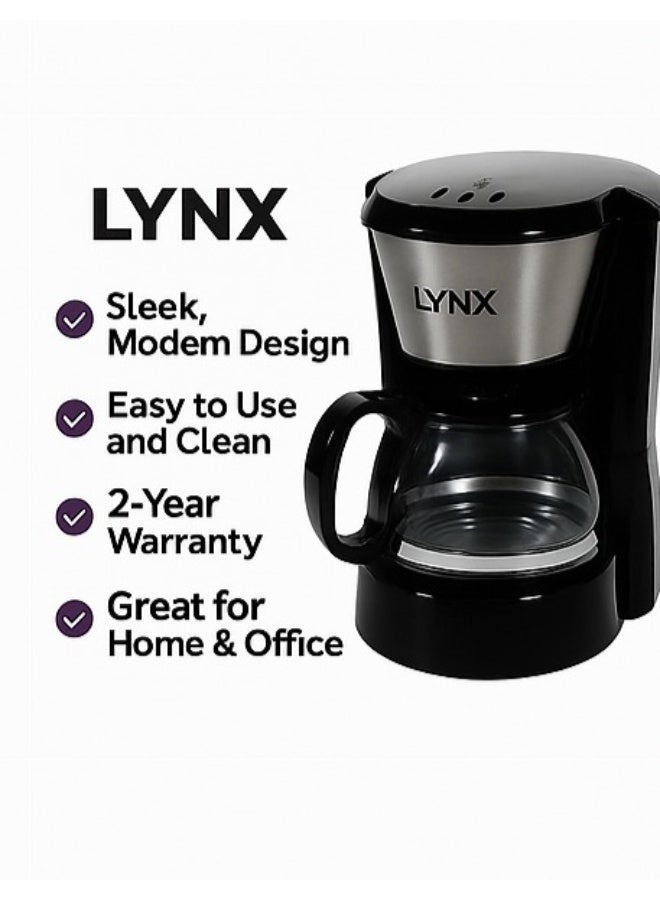 lynx 6-Cup Electric Coffee Maker with Sleek Modern Design, 750mL Capacity, Removable Filter Basket, 2-Year Warranty, Easy to Use & Clean – LYNX– Ly-8201 - Image 3
