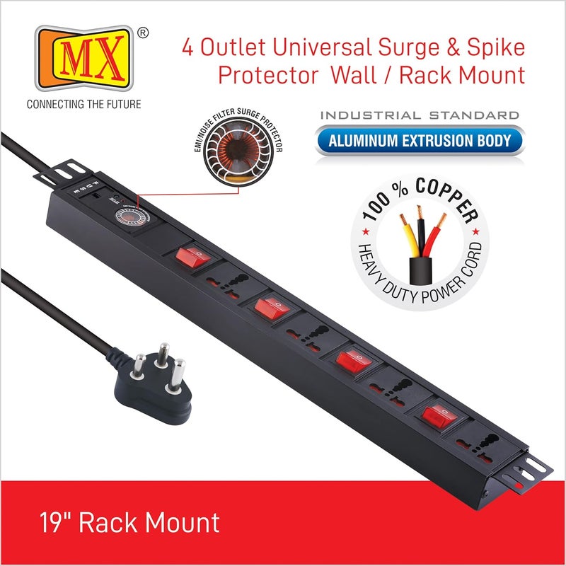 MX MX Extension Board 4 Outlet 3 Socket 5 Amp 1 Socket 15 Amp with 075 Sqmm ISI Marked Power Cord 15 Mtr with Surge Protector Child Safety Shutter Alumminium Extrusion Body  - Image 5