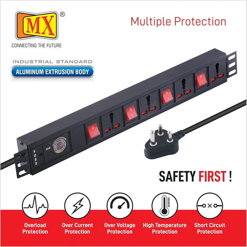 MX MX Extension Board 4 Outlet 3 Socket 5 Amp 1 Socket 15 Amp with 075 Sqmm ISI Marked Power Cord 15 Mtr with Surge Protector Child Safety Shutter Alumminium Extrusion Body  - Image 4