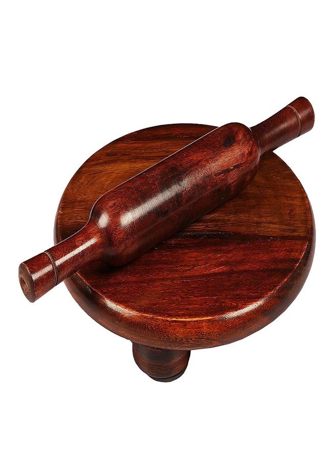 SNOWGREEN EXPORT Sheesham Wood Chakla Belan Rolling Plate Roti Maker شوبك (10 بوصة خشبية شاكلا بيلان / مجموعة كومبو خشبية من خشب الورد النقي شاكلا بيلان للمطبخ بالحجم الكامل - Image 1