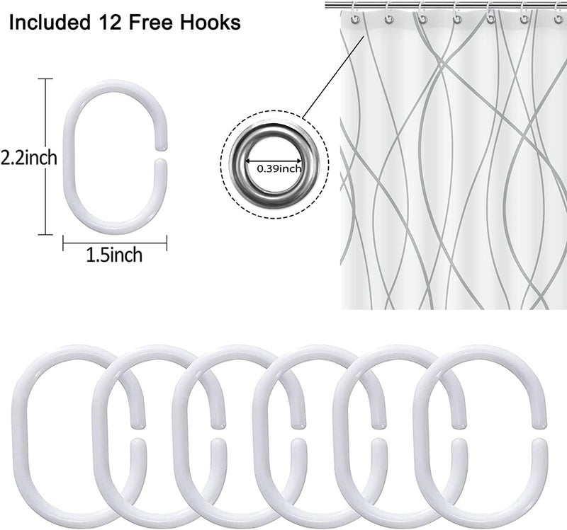YHRY Shower Curtain, Fabric Shower Curtain for Bathroom, Grey and White Striped Fabric with 12 Hooks, 200cm Long, Weighted Hem, Waterproof Bath Accessories Hotel Style, Machine Washable (180 x 200 cm) - Image 5