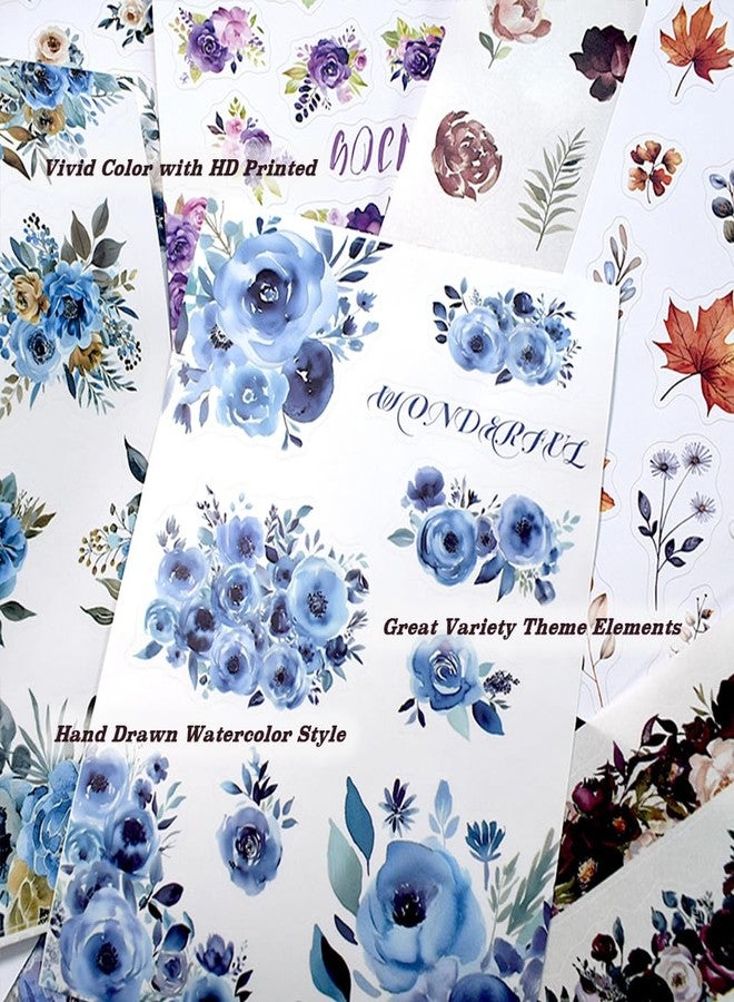Dwpetzo Vintage Watercolor Flower Stickers, Precut Journal Sticker Book for Junk Journaling, Assorted Materials PET Washi Paper Stickers for Scrapbooking Supplies, Planners, Collage, 20 Sheets, A5 - Image 5