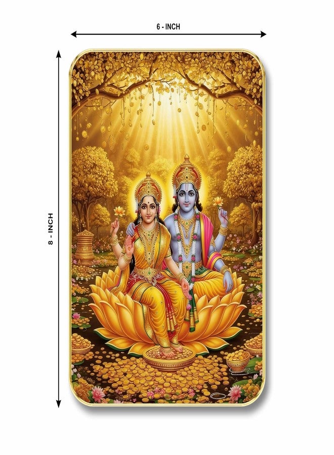 SAF Lakshmi Narayan Wall Art with Table Top Stand & Wall Hanging Hole | Vishnu Lakshmi Kamal MDF Religious Painting for Home Mandir Vastu Decor - Image 4