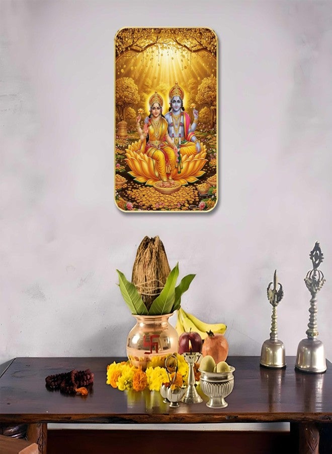 SAF Lakshmi Narayan Wall Art with Table Top Stand & Wall Hanging Hole | Vishnu Lakshmi Kamal MDF Religious Painting for Home Mandir Vastu Decor - Image 3