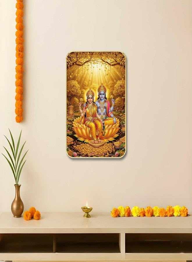 SAF Lakshmi Narayan Wall Art with Table Top Stand & Wall Hanging Hole | Vishnu Lakshmi Kamal MDF Religious Painting for Home Mandir Vastu Decor - Image 2