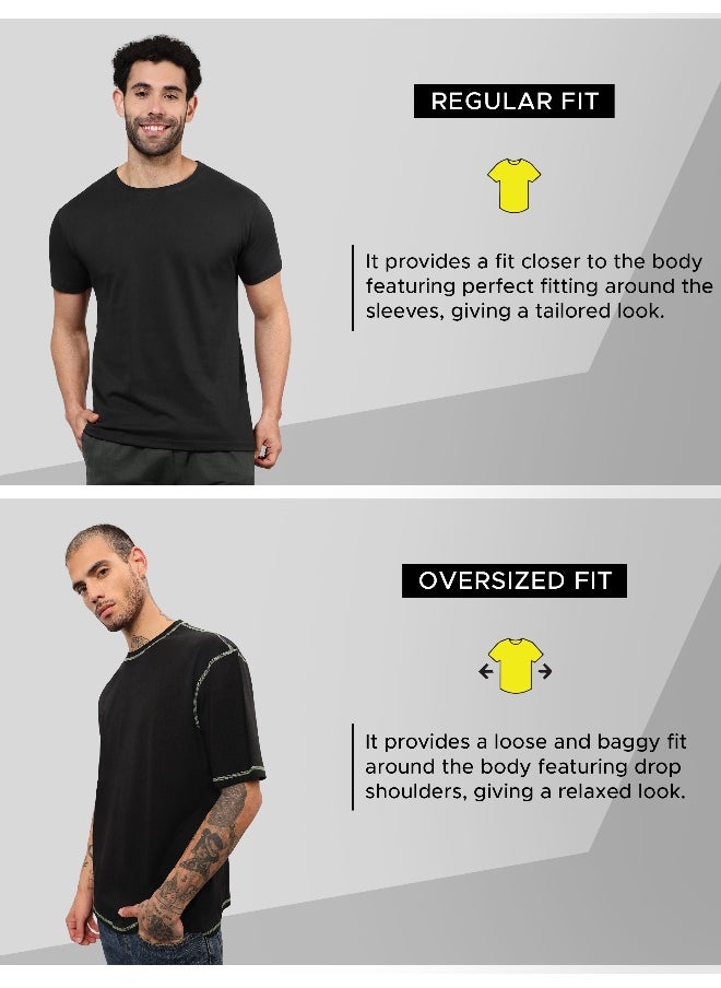 Beyoung Black Contrast Stitch Oversized T-shirt for Men  - Image 5