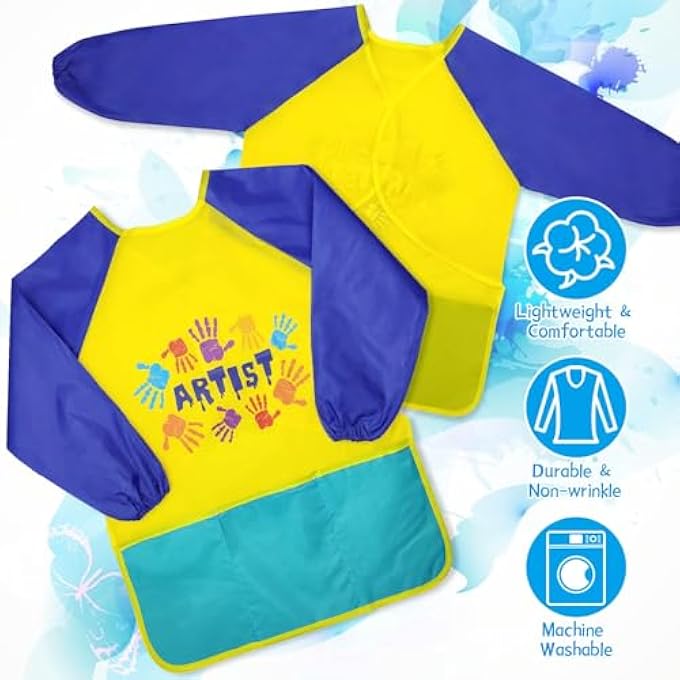 KIDS ART SMOCK, WATERPROOF ART APRON FOR CHILDREN LONG SLEEVES WITH 3 POCKETS PAINTING SMOCK FOR AGE 2-6 - Image 3