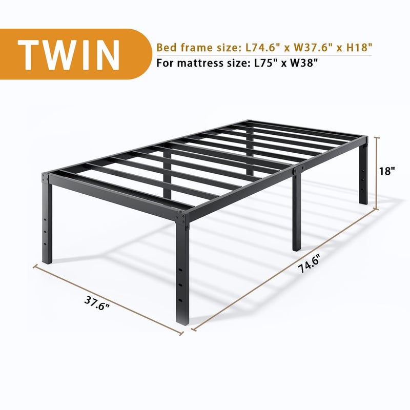 LUMUNANCE Metal Bed Frame Twin Size - 18 Inch Heavy-Duty Twin Platform Bed Frame No Box Spring Needed, Easy Assembly, Noise-Free, Sturdy Mattress Foundation, Underbed Storage Space - Image 3