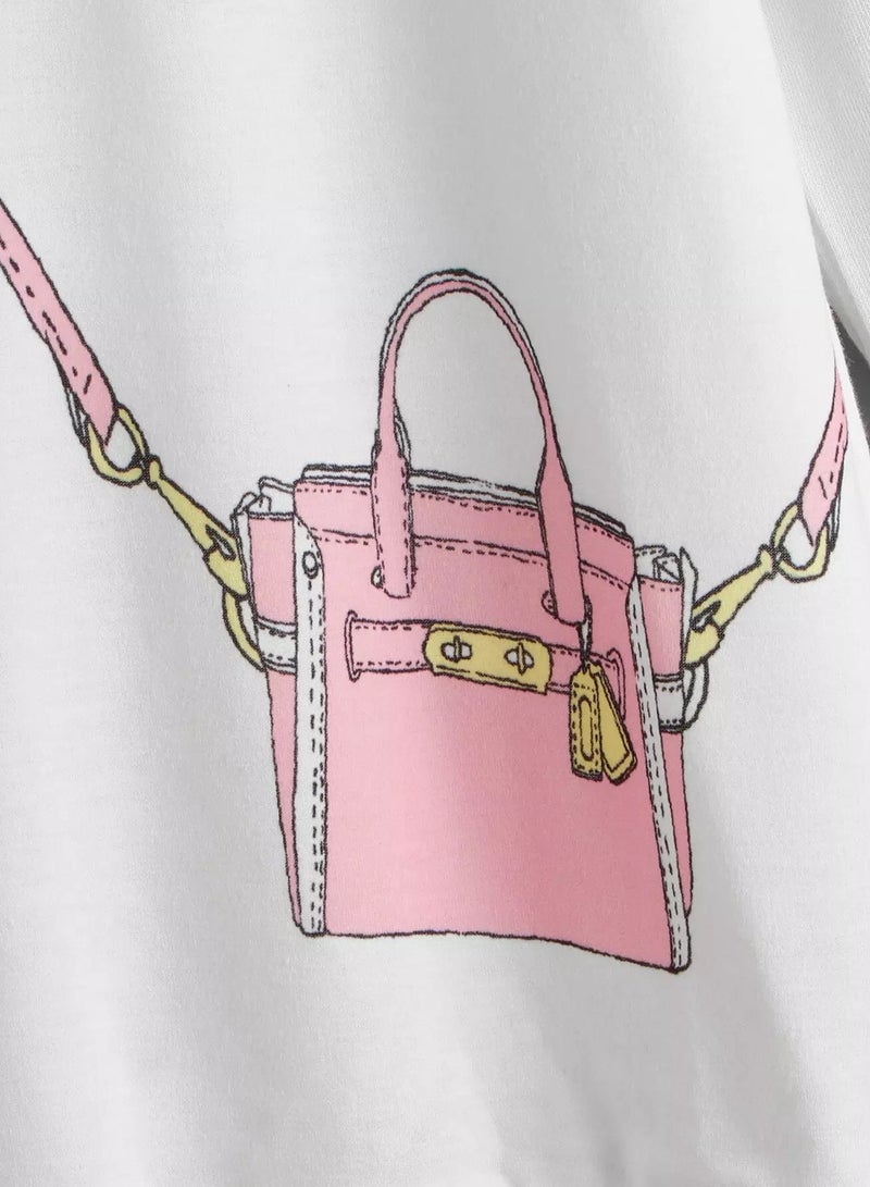 Toddler Girls Bag Print Drop Shoulder Pullover - Image 4