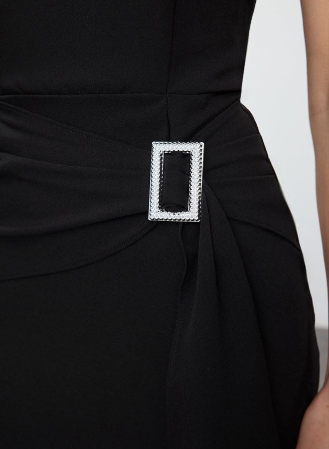 trendyol Black Body-Sit Stone Accessory Detail Woven Mini Dress TPRAW25EL00050 - Image 4