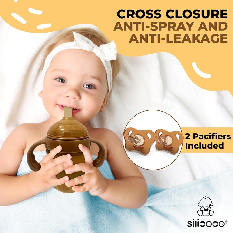 Generic Baby Bottles 2 Pack with Pacifiers  EcoFriendly Infant Feeding Set for Newborns to Toddlers  5oz and 8oz Bottles  UltraSoft Silicone Nipples  LeakProof Design brown - Image 3