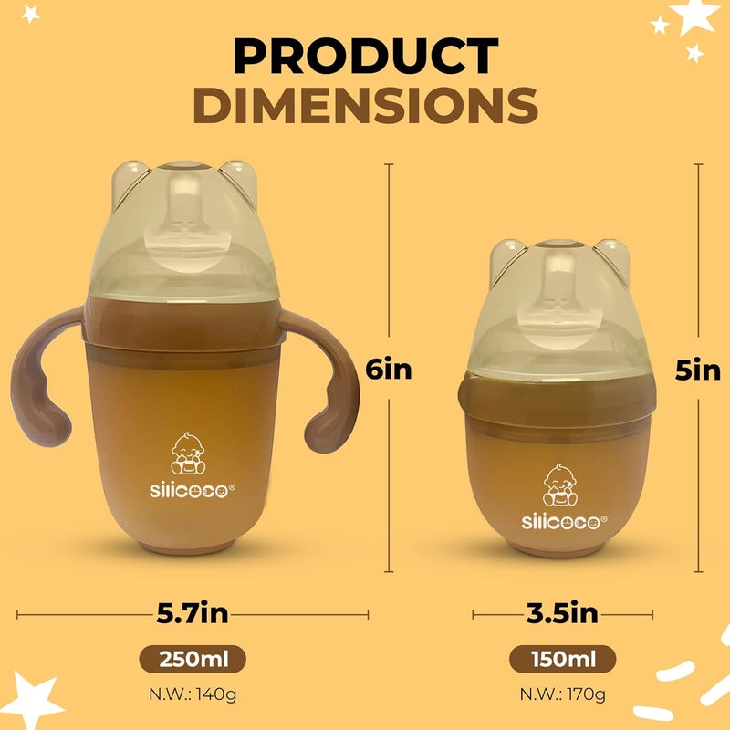 Generic Baby Bottles 2 Pack with Pacifiers  EcoFriendly Infant Feeding Set for Newborns to Toddlers  5oz and 8oz Bottles  UltraSoft Silicone Nipples  LeakProof Design brown - Image 2