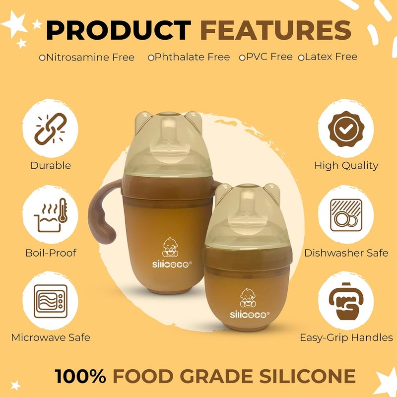 Generic Baby Bottles 2 Pack with Pacifiers  EcoFriendly Infant Feeding Set for Newborns to Toddlers  5oz and 8oz Bottles  UltraSoft Silicone Nipples  LeakProof Design brown - Image 4