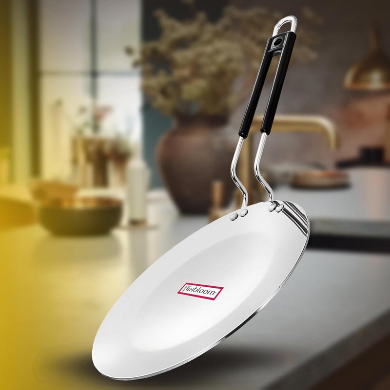 FLIXBLOOM FLIXBLOOM Majesty Triply Stainless Steel Mirror Finish Steel Aluminium Steel Unified LPG Gas Stovetop Induction Base Tawa for RotiParathaChapatiOmelette  - Image 4