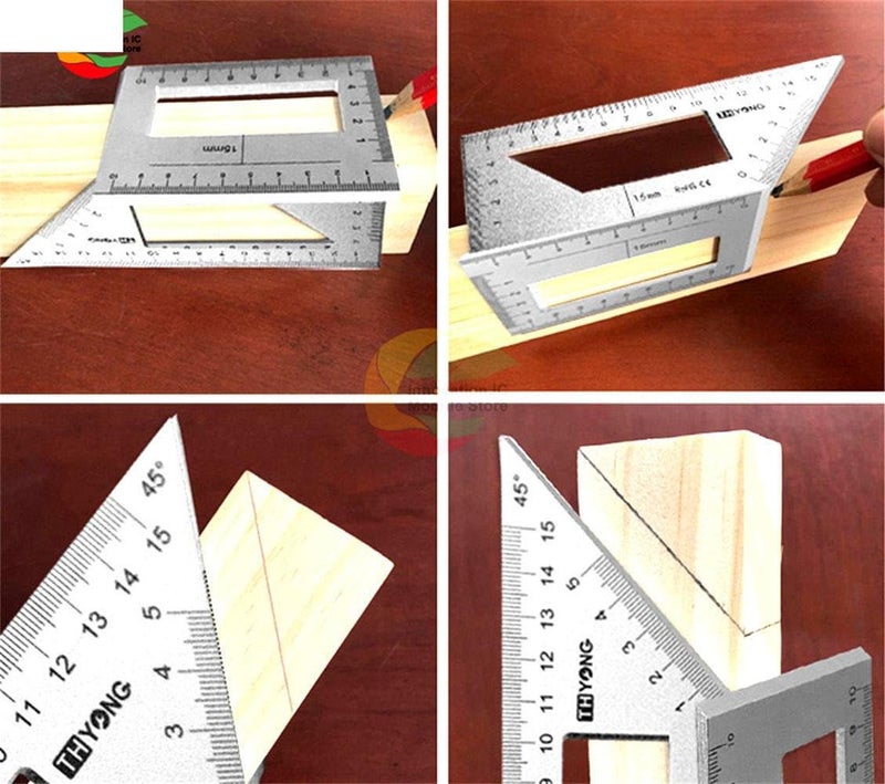 45 90 درجة مسطرة مربعة من سبائك الألومنيوم أداة قياس متعددة الوظائف لأعمال النجارة - Image 2