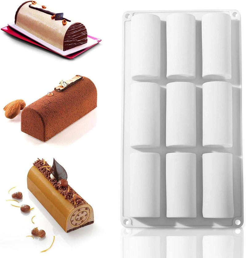 MoldBerry 9 Cavities Silicone Roll Mold Log Delicate Chocolate Desserts Twinkie Teatime Cake Polvoron Candy Pastries Molds White - Image 1