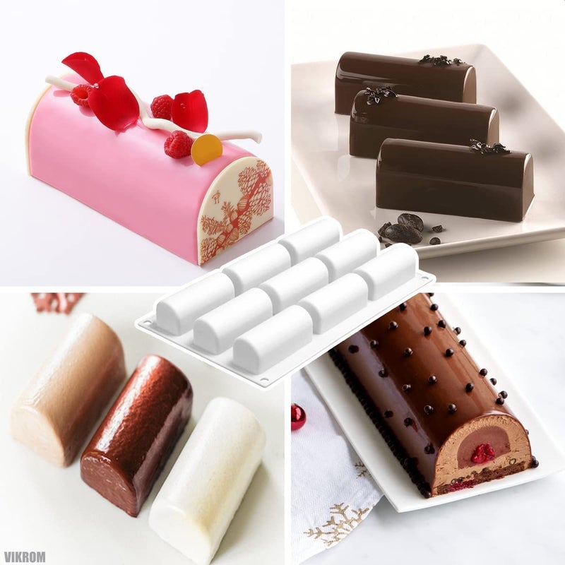 MoldBerry 9 Cavities Silicone Roll Mold Log Delicate Chocolate Desserts Twinkie Teatime Cake Polvoron Candy Pastries Molds White - Image 4