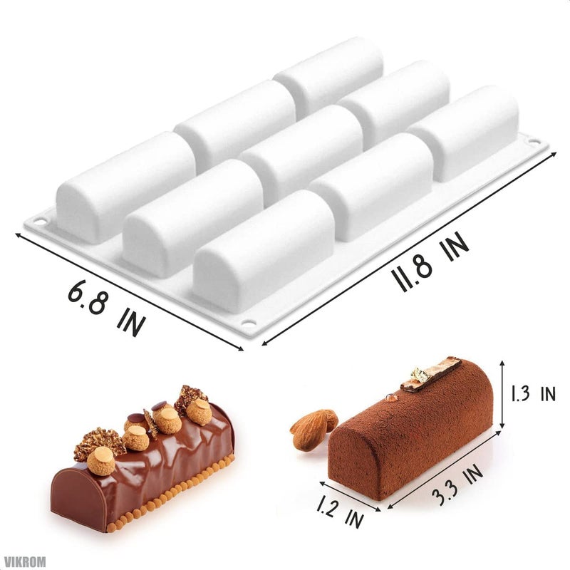 MoldBerry 9 Cavities Silicone Roll Mold Log Delicate Chocolate Desserts Twinkie Teatime Cake Polvoron Candy Pastries Molds White - Image 2