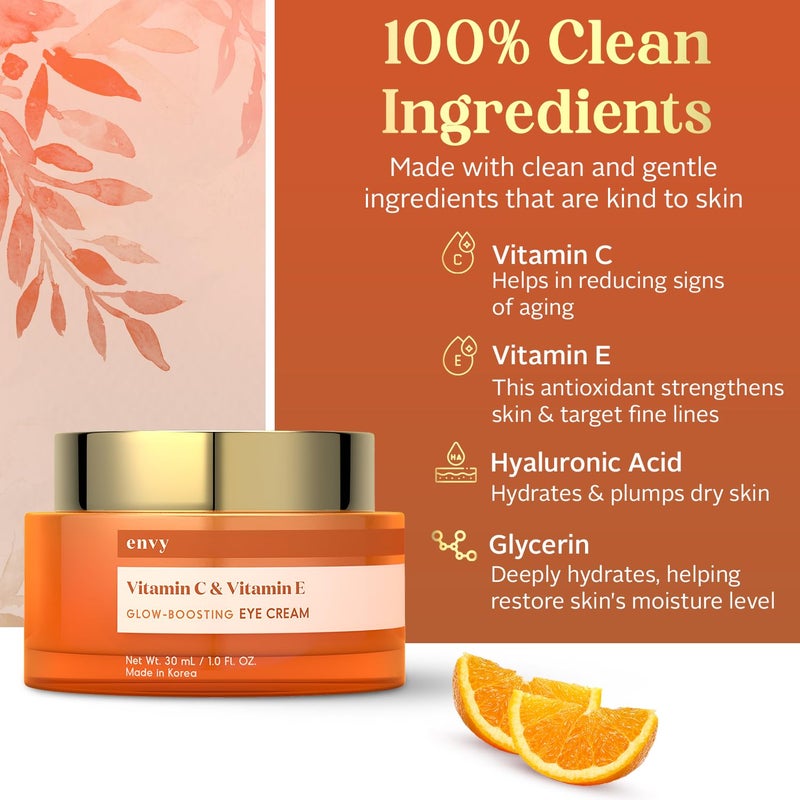 Envy Vitamin C & Vitamin E Under Eye Cream â€“ Visibly Improves Dark Circles & Puffiness â€“ Anti-Aging, Dermatologist Tested, Cruelty-Free Korean Skincare for All Skin Types â€“ 1.01 oz - Image 4