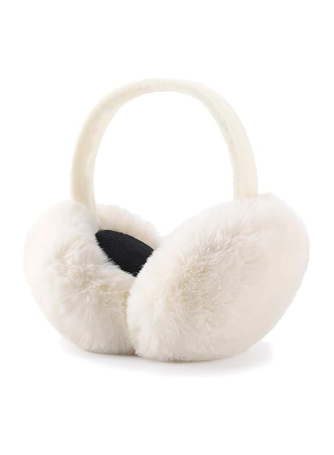Winter Fake Fur Ear Muffs, Warm and Foldable for Women and Girls (White) - Image 1