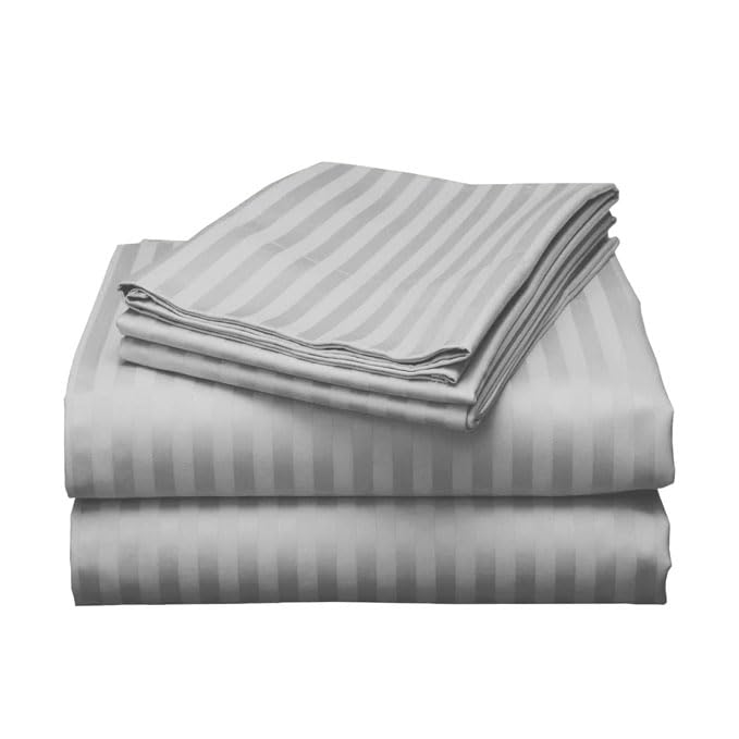 Evan 300 TC Cotton Satin Stripes/Lining Plain Bedsheet for Single Bed Bedsheet with One Pillow Covers for Home-Hotels-Guest House- Light Grey, 60x90 inches - Image 2