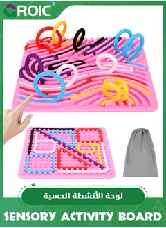 GROIC Larger Double-Sided Sensory Activity Board, Silicone Fidget Toy for Stress Relief, ADHD and Autism, Montessori Educational Learning Toys  for Kids & Adults Includes Travel Bag & 12 Strings (Pink)  - Image 1