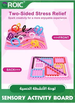 GROIC Larger Double-Sided Sensory Activity Board, Silicone Fidget Toy for Stress Relief, ADHD and Autism, Montessori Educational Learning Toys  for Kids & Adults Includes Travel Bag & 12 Strings (Pink)  - Image 3