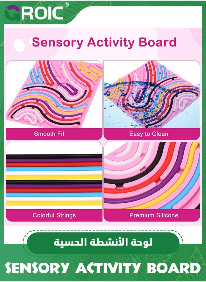 GROIC Larger Double-Sided Sensory Activity Board, Silicone Fidget Toy for Stress Relief, ADHD and Autism, Montessori Educational Learning Toys  for Kids & Adults Includes Travel Bag & 12 Strings (Pink)  - Image 4