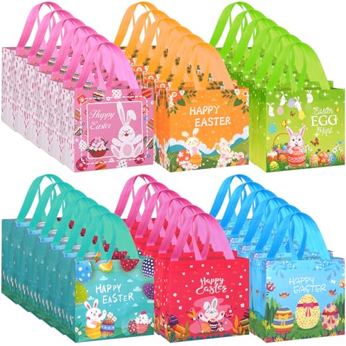 grestar 36 Pack Easter Gift Bags, Non-Woven Reusable Easter Bags with Handles - Bunny & Egg Cartoon Treat Bags for Easter Egg Hunt, Kids Easter Basket, Candy Goodie Bag, Easter Party Favors, 7.9x5.9x7.9 inch - Image 1