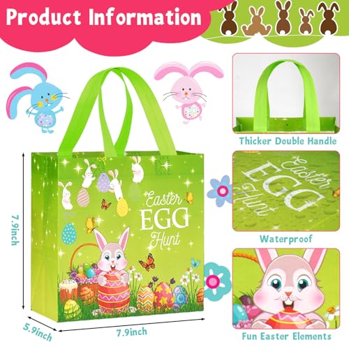 grestar 36 Pack Easter Gift Bags, Non-Woven Reusable Easter Bags with Handles - Bunny & Egg Cartoon Treat Bags for Easter Egg Hunt, Kids Easter Basket, Candy Goodie Bag, Easter Party Favors, 7.9x5.9x7.9 inch - Image 3