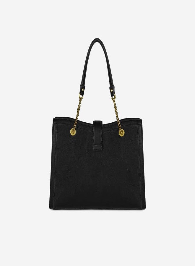 أكسيسورايز حقيبة يد نسائية سوداء من أكسسورايز لندن، بتصميم ريذم، مزودة بمقابض وسلسلة ذهبية وقفل | حقيبة يد أنيقة للعمل والمناسبات غير الرسمية - Image 4