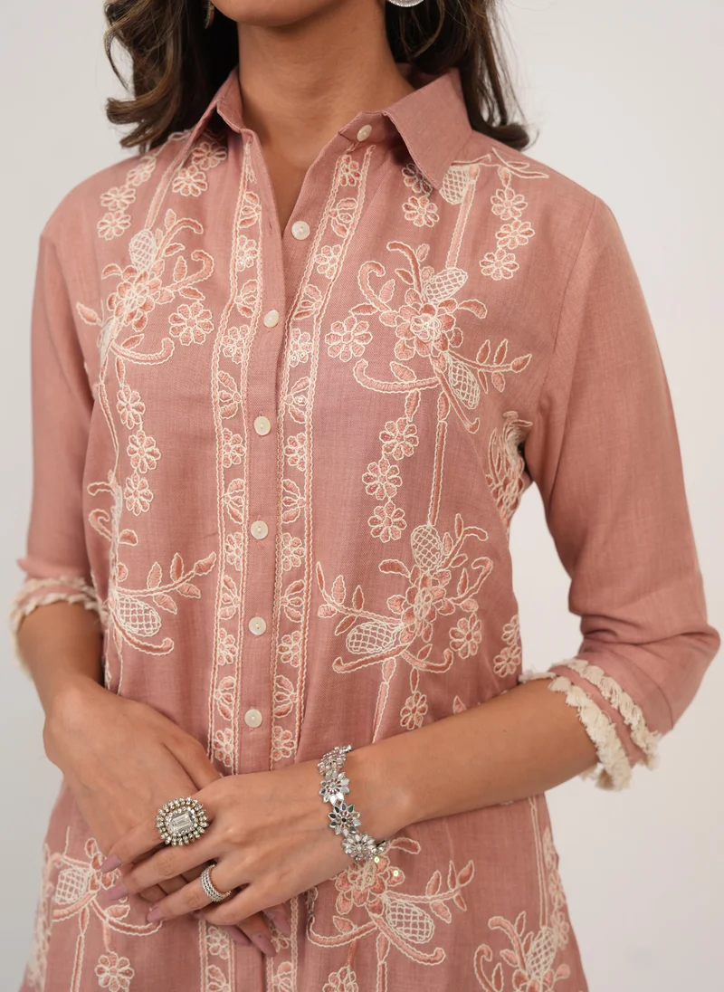 Lehar Lehar Pink Blossom Embroidered & Sequinned Co-Ord Set