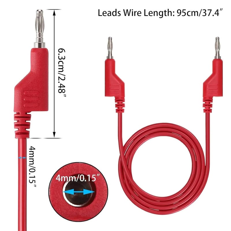 Test Leads with Alligator Clips 6PCS 1000V 15A Banana Plug Test Leads, 3.3ft/1m Red/Black for Multimeter(Red) - Image 3