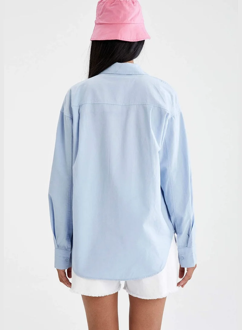 DeFacto Oversize Fit Long Sleeve Cotton Oxford Shirt With Pocket