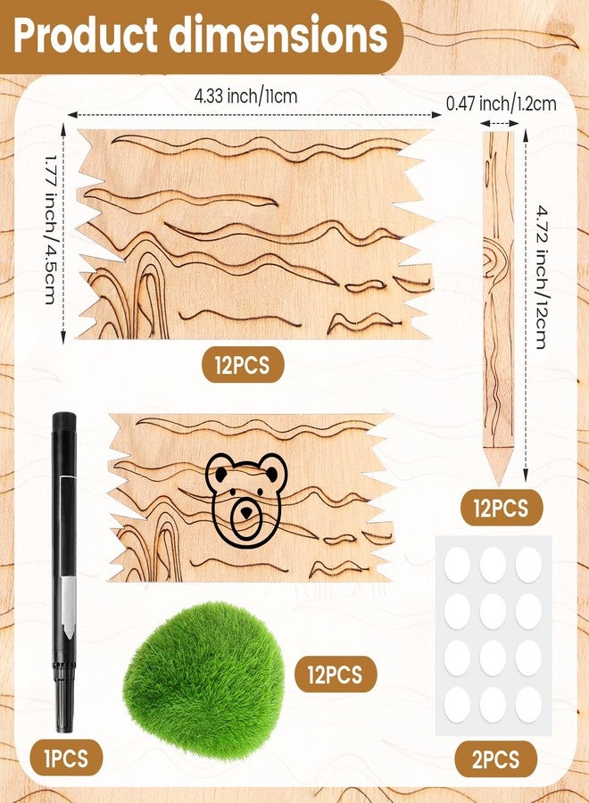 Zhanmai 12 Pcs Wood Mini Food Sign and Artificial Moss Rocks Classic Honey Bear Wooden Food Labels for Party Buffet Baby Shower Wedding First Birthdays Table Decoration - Image 2