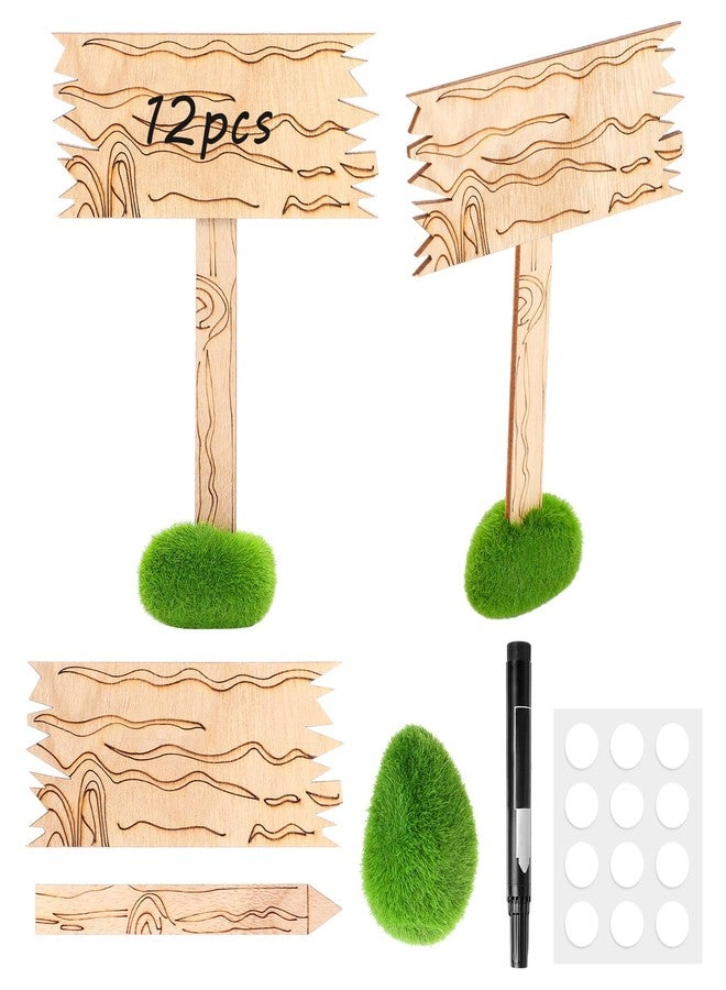 Zhanmai 12 Pcs Wood Mini Food Sign and Artificial Moss Rocks Classic Honey Bear Wooden Food Labels for Party Buffet Baby Shower Wedding First Birthdays Table Decoration - Image 1