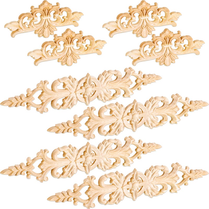 8 Pcs Wood Appliques Carved Onlays Long Decorative Wood Applique Trim Wooden Decal Corner Frame Wooden Appliques for Furniture Cabinet Dresser Bed Wall 1299 x 236 Inch 63 x 276 Inch