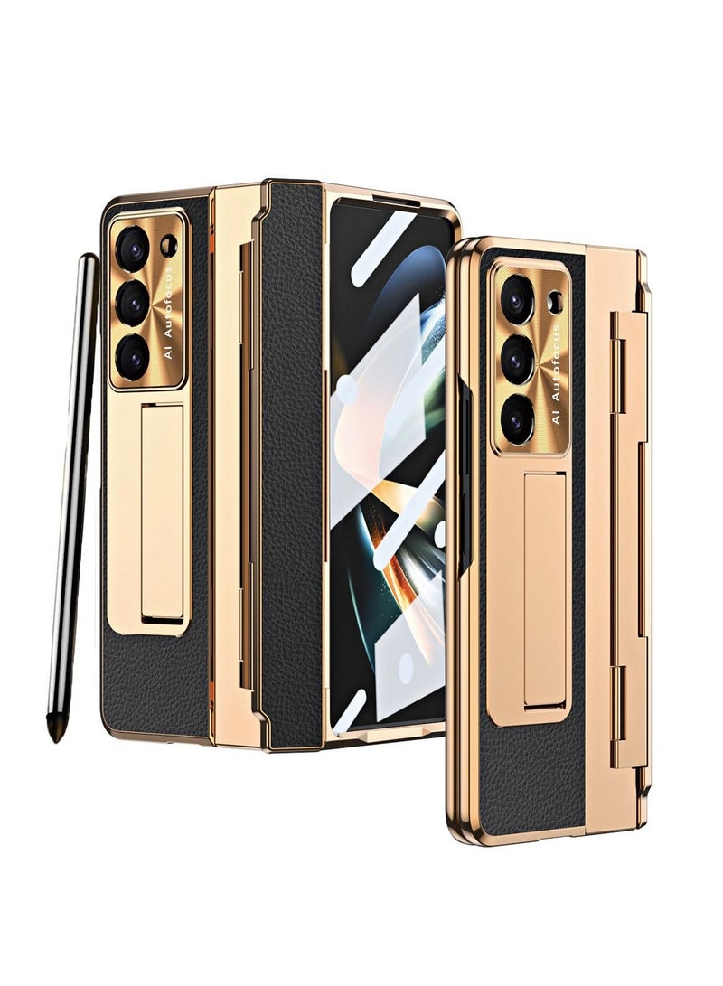 Aookay Case for Samsung Galaxy Z Fold 6 with Pen [Non-Original] and Hinge Protection, One-piece Design Z Fold 6 Phone Case Built-in Screen Protector and Stand, Luxury Leather Full Cover Phone Case (Black) - Image 1