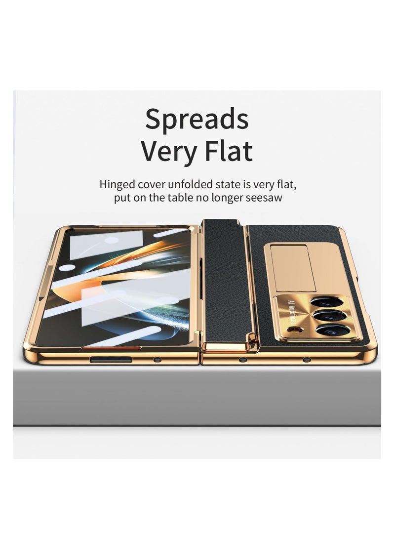 Aookay Case for Samsung Galaxy Z Fold 6 with Pen [Non-Original] and Hinge Protection, One-piece Design Z Fold 6 Phone Case Built-in Screen Protector and Stand, Luxury Leather Full Cover Phone Case (Black) - Image 3