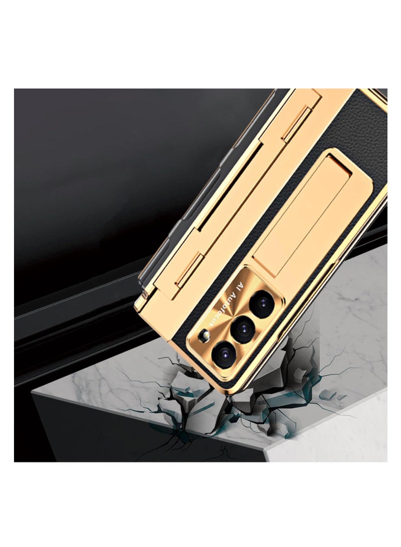 Aookay Case for Samsung Galaxy Z Fold 6 with Pen [Non-Original] and Hinge Protection, One-piece Design Z Fold 6 Phone Case Built-in Screen Protector and Stand, Luxury Leather Full Cover Phone Case (Black) - Image 5