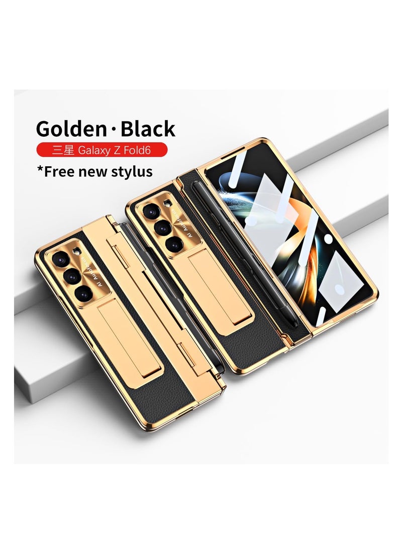 Aookay Case for Samsung Galaxy Z Fold 6 with Pen [Non-Original] and Hinge Protection, One-piece Design Z Fold 6 Phone Case Built-in Screen Protector and Stand, Luxury Leather Full Cover Phone Case (Black) - Image 4