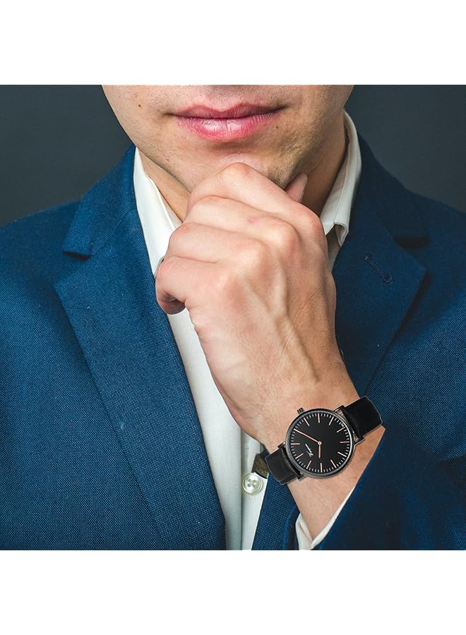 JewelryWe Damenarmbanduhr Lederband Farbe Gold Schwarz Einfache Uhr - Image 2