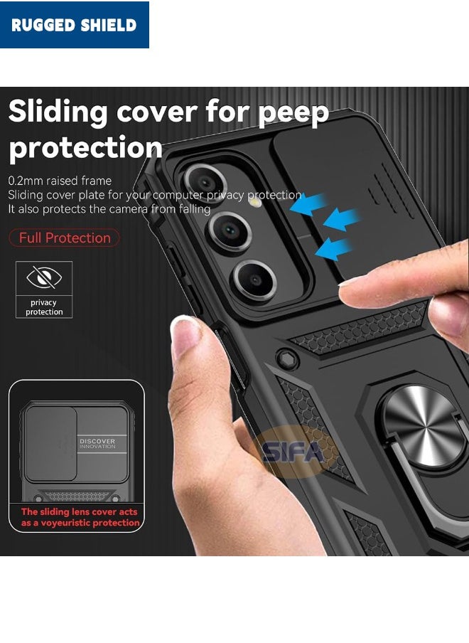 RUGGED SHIELD - Samsung Galaxy A16 Cover, Slide Camera Cover, Built-in 360° Rotate Ring Kickstand, Shockproof Drop Proof Protection, Heavy Duty Shockproof Protective Case for Samsung Galaxy A16 5G/4G, Black - Image 1