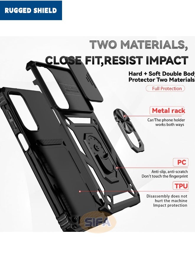 RUGGED SHIELD - Samsung Galaxy A16 Cover, Slide Camera Cover, Built-in 360° Rotate Ring Kickstand, Shockproof Drop Proof Protection, Heavy Duty Shockproof Protective Case for Samsung Galaxy A16 5G/4G, Black - Image 1