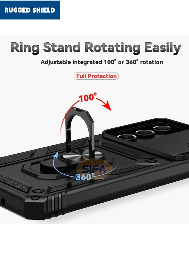 RUGGED SHIELD - Samsung Galaxy A16 Cover, Slide Camera Cover, Built-in 360° Rotate Ring Kickstand, Shockproof Drop Proof Protection, Heavy Duty Shockproof Protective Case for Samsung Galaxy A16 5G/4G, Black - Image 1